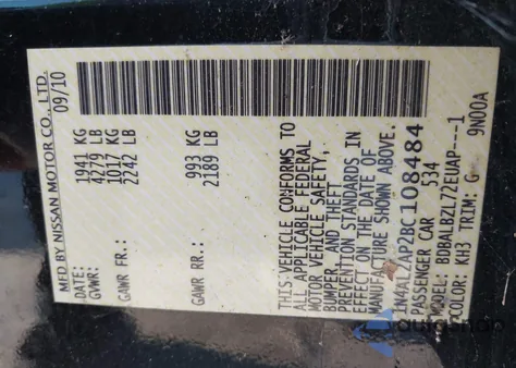 2011 Nissan Altima 2.5 S from USA, damaged, VIN 1N4AL2AP2BC108484